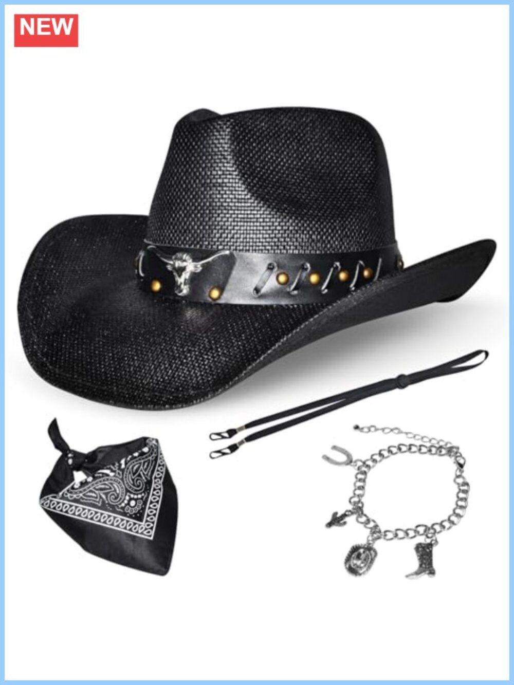 Straw Cowboy Hat Western Wide Brim Adjustable Adult Unisex